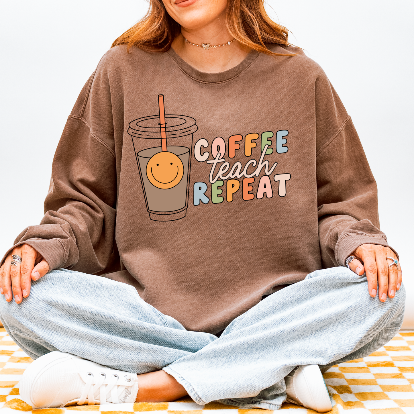 Coffee Teach Repeat - Unisex Pigment Washed Crew