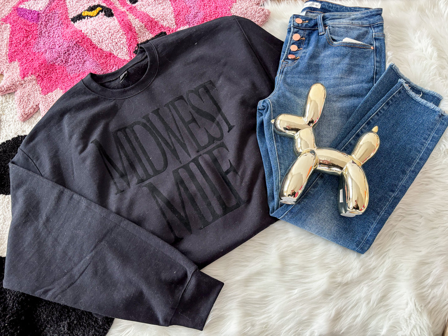 Midwest Milf - Velvet Effect Unisex Crewneck *Pink Hoodie Exclusive*