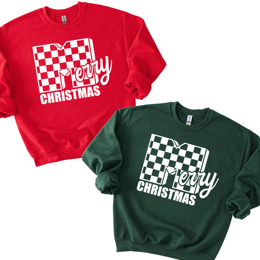 Merry Christmas Checkers - Unisex Crew Neck