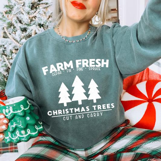 Farm Fresh Christmas Trees - Unisex Pigment Washed Crew