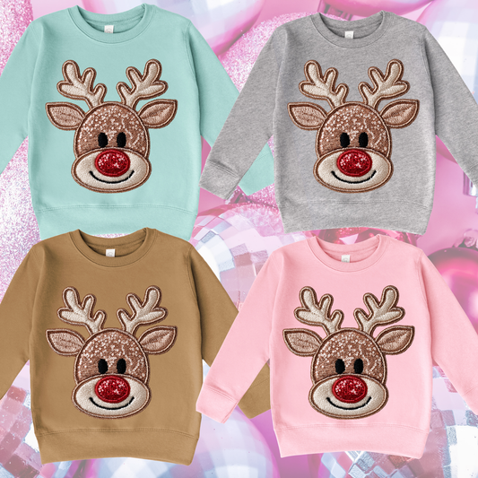 Faux Glitter Reindeer - Toddler/Youth Crew Neck