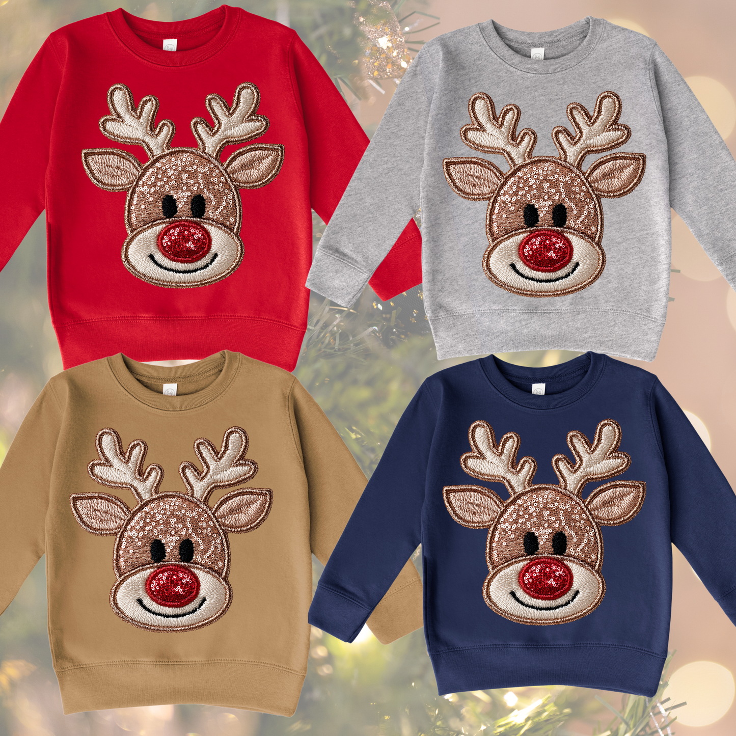 Faux Glitter Reindeer - Toddler/Youth Crew Neck